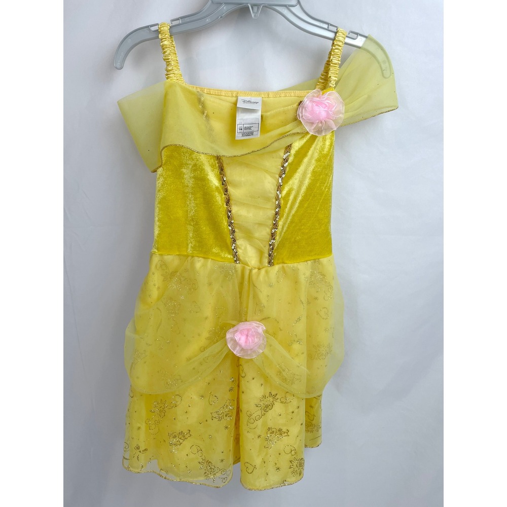 Disney Store Girl 7/8 Belle Beauty Beast Dress Yellow‎ Costume Princess Roses
